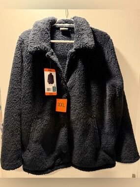 32 Degrees Plush Teddy Jacket in Navy